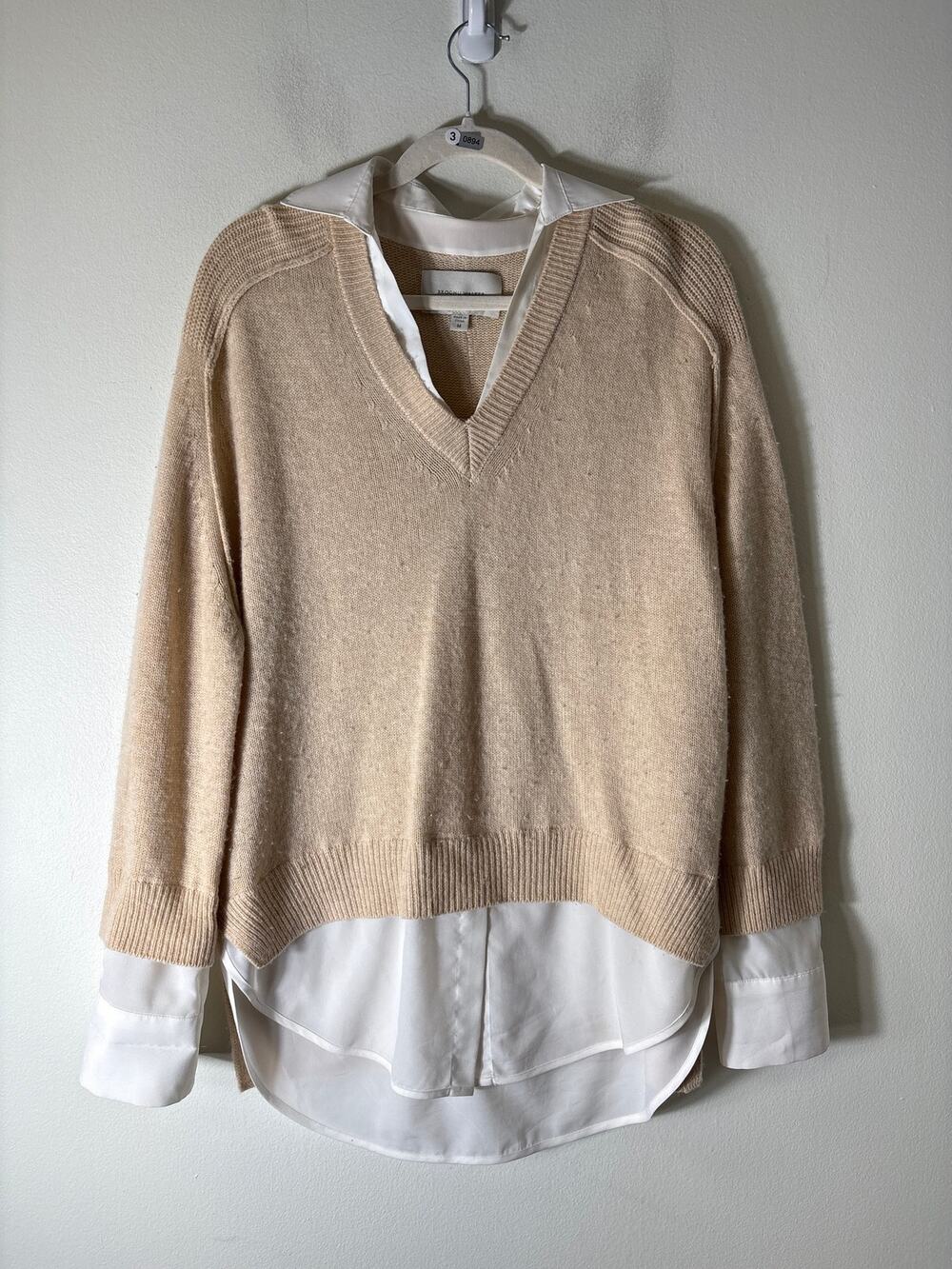 Brochu Walker Wheat Off White Long Sleeve Layered Sweater Sz M